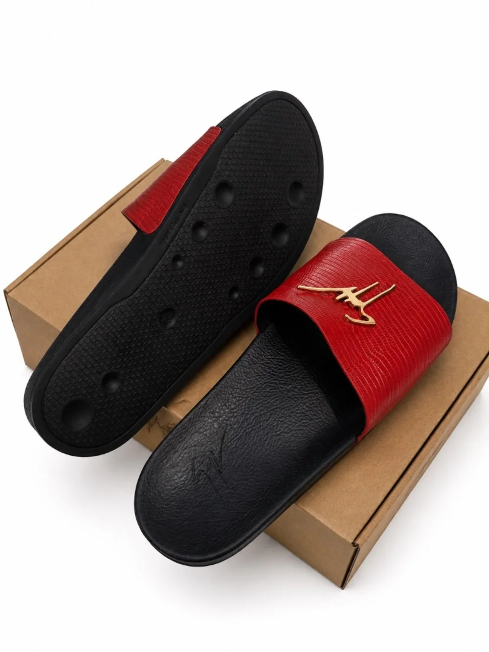 Giuseppe Zanotti Men’s Red & Black Logo Slides